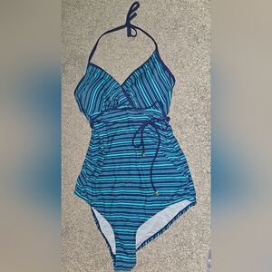 Motherhood Maternity One Piece Swimsuit size Large Blue and Aqua